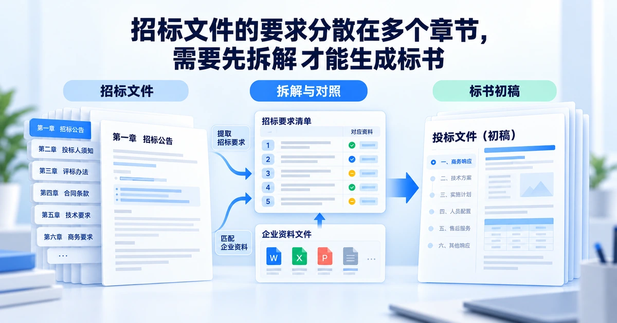 根据招标文件生成标书，需要先把分散的要求拆解成清单再生成响应初稿