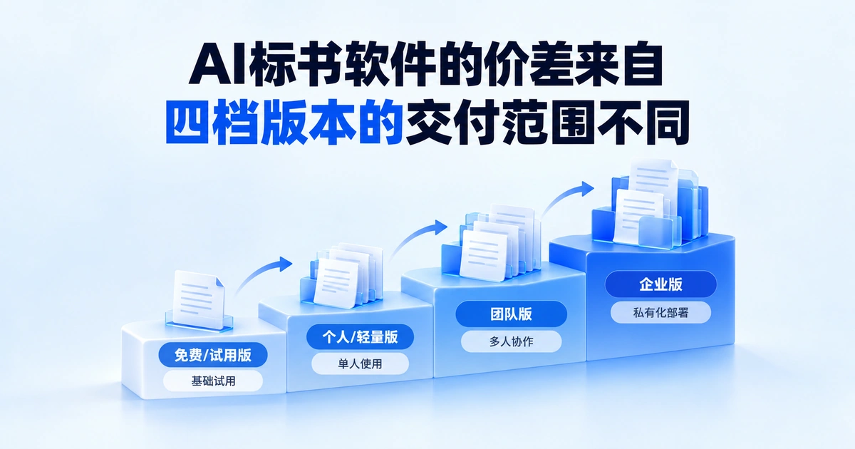 AI标书软件价格差异来自免费版、个人版、团队版、企业版四档不同的交付范围