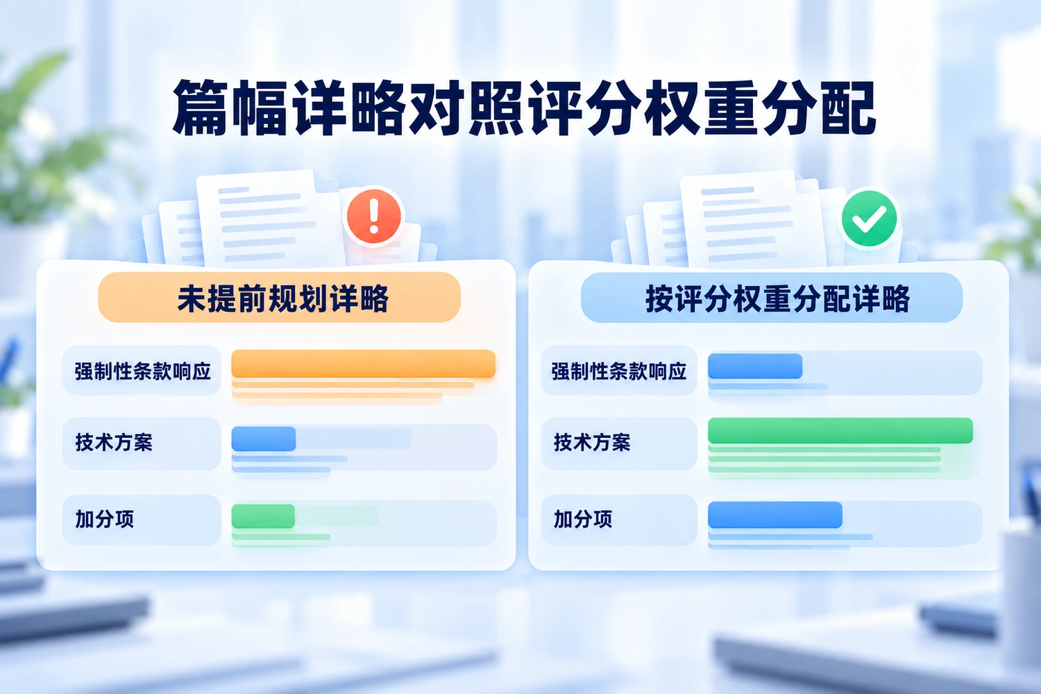 AI写标书时篇幅详略应对照评分权重分配，避免强制性条款冗长而技术方案单薄