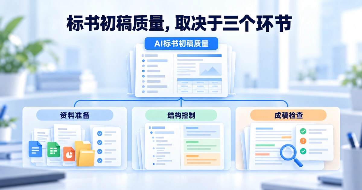 AI写标书的初稿质量取决于资料准备、结构控制和成稿检查三个环节是否到位