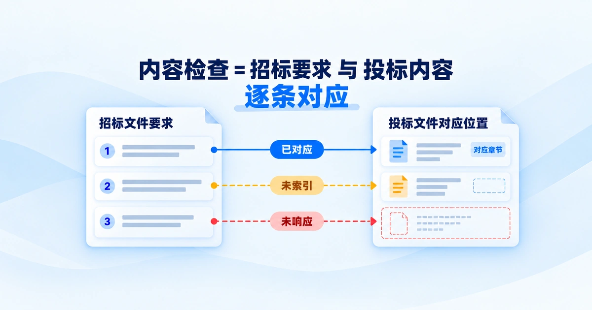 标书内容检查比较招标文件要求与投标文件内容的逐条对应关系，区分已对应、未索引与未响应三种状态