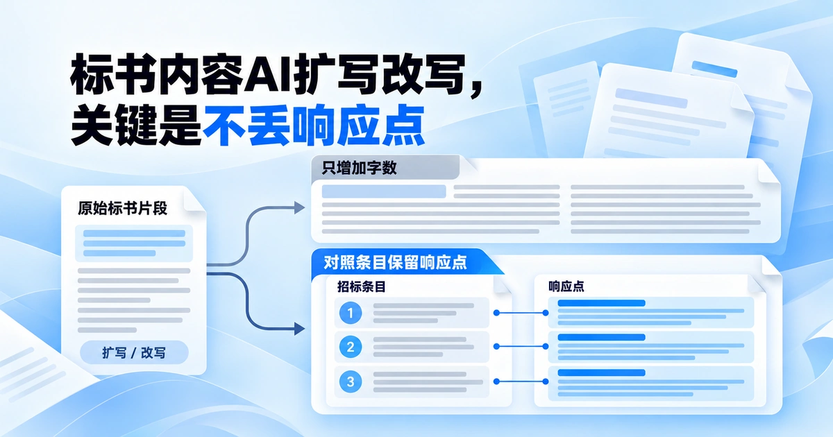 标书内容AI扩写改写需要对照招标条目检查响应点，不是单纯增加字数