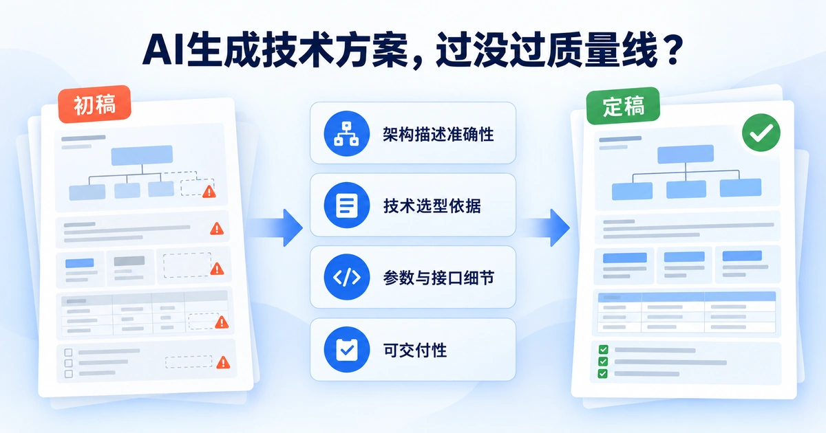 AI生成的技术方案需要经过架构描述、选型依据、参数细节和可交付性四项检查才能算定稿